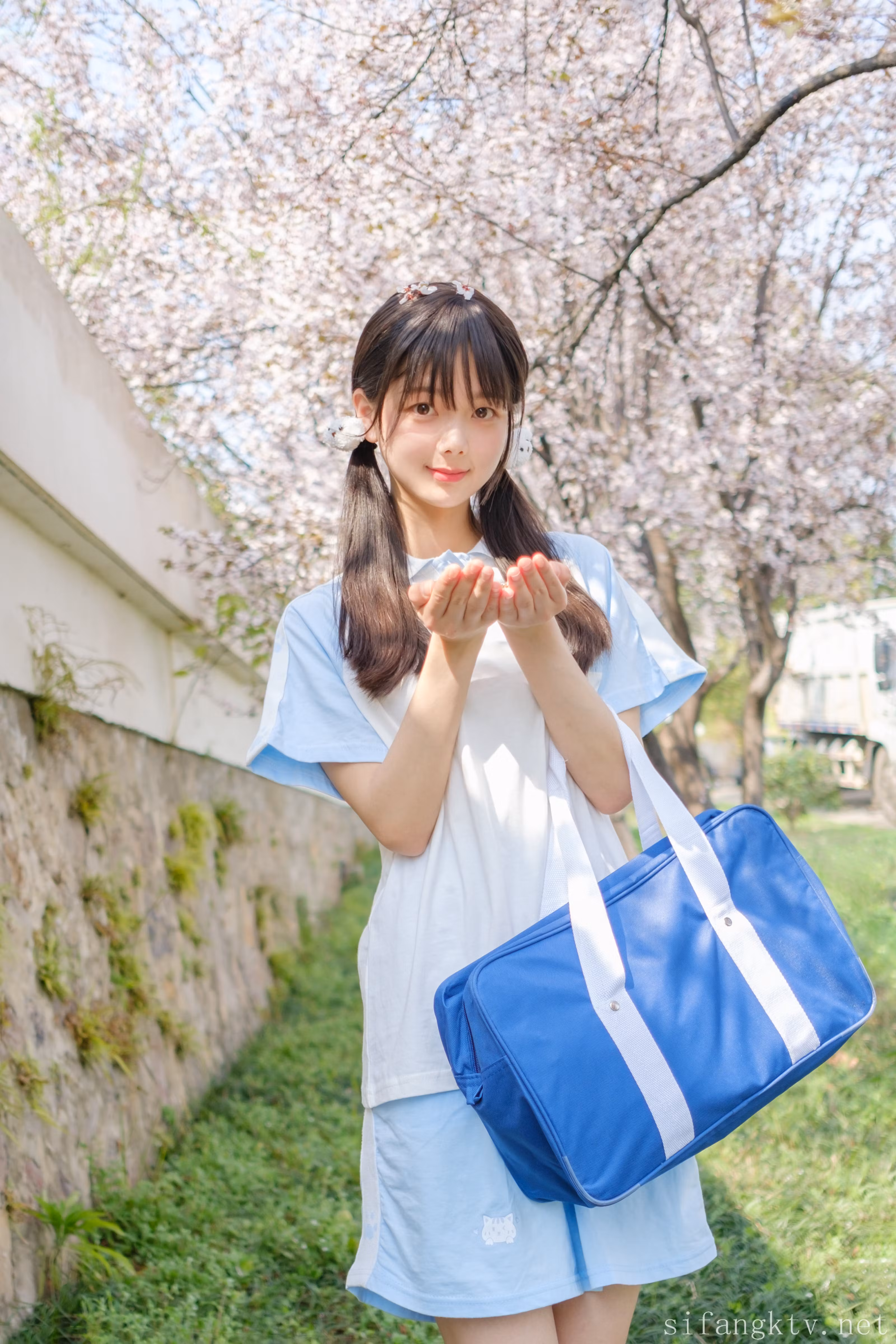 蓝白日系校园运动服短袖POLO衫